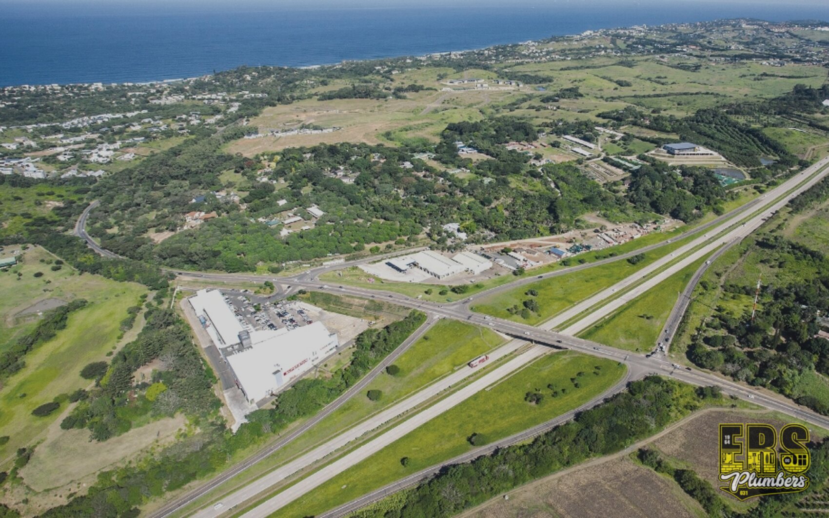 Aerial view of the North Coast near Westbrook and Ballito with the ERS Plumbers watermark