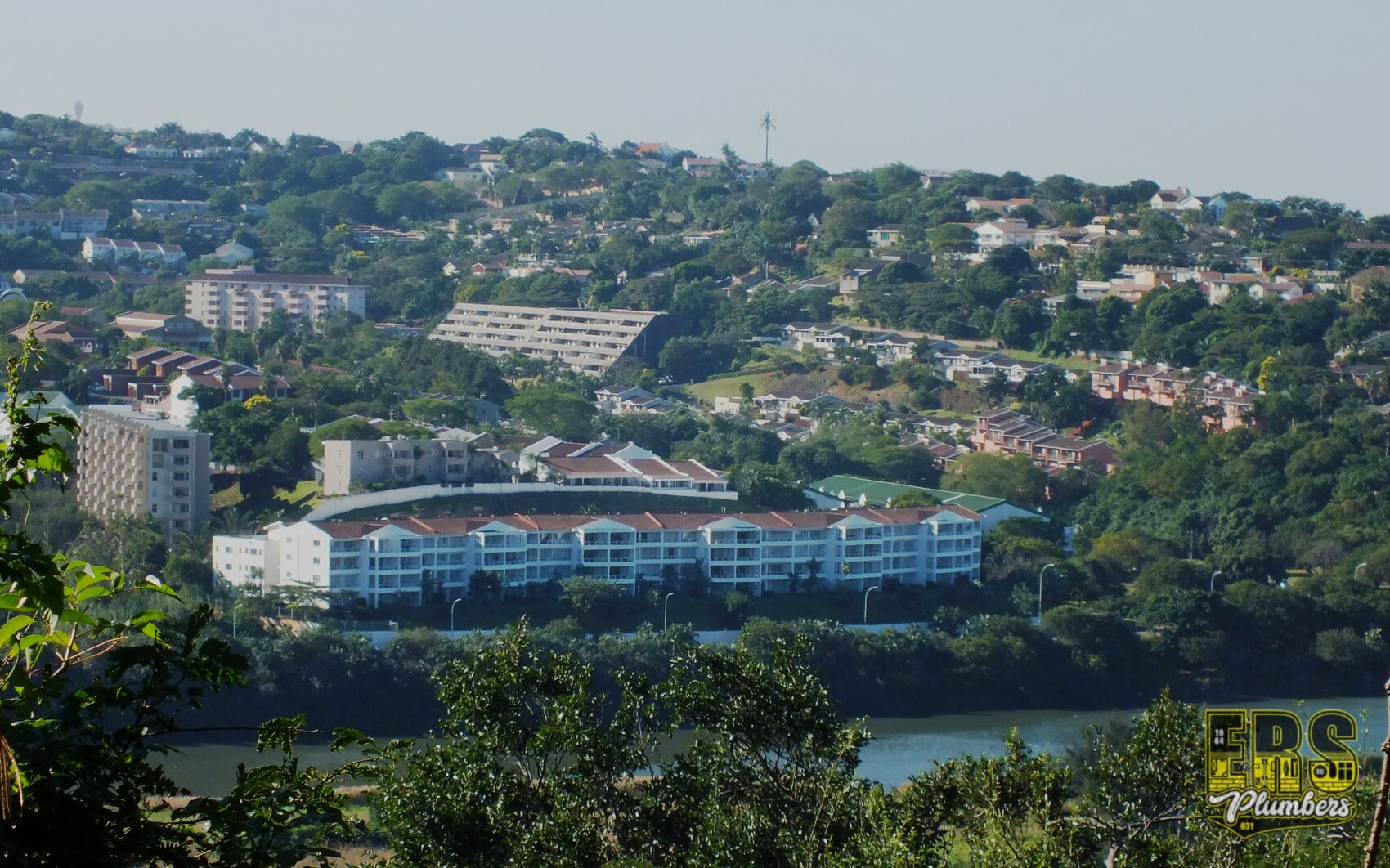Aerial view over Umgeni Park and Durban North with the ERS Plumbers watermark