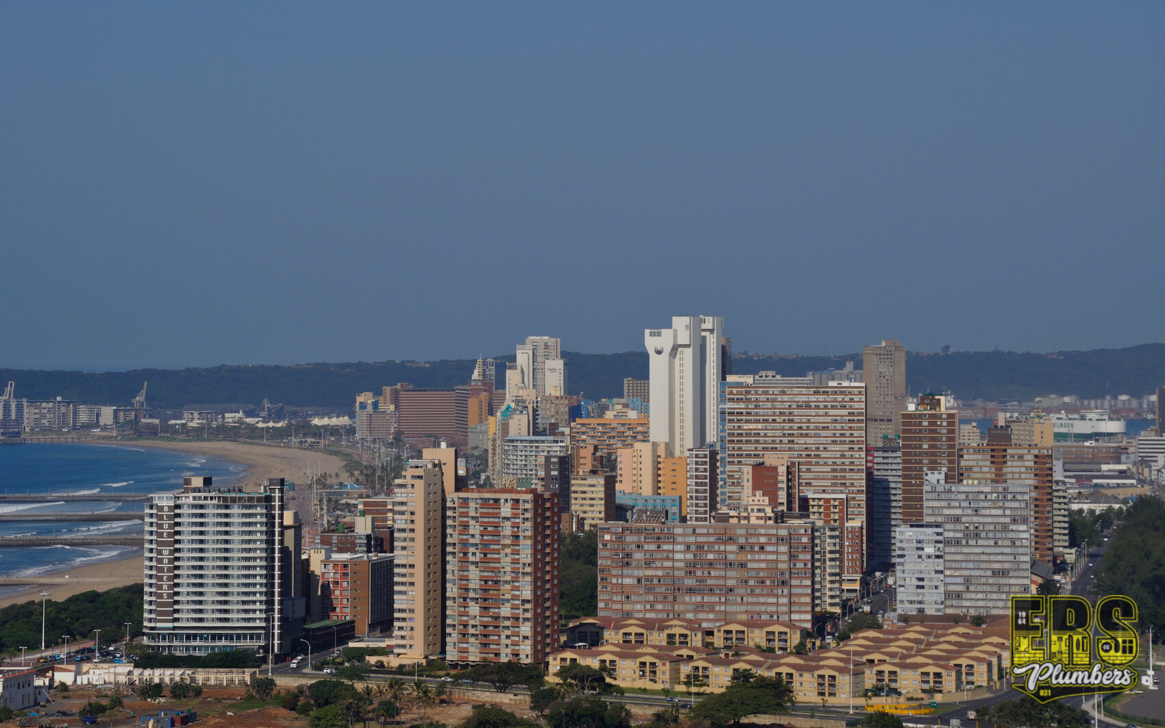 Aerial view over Morningside Durban with the ERS Plumbers watermark