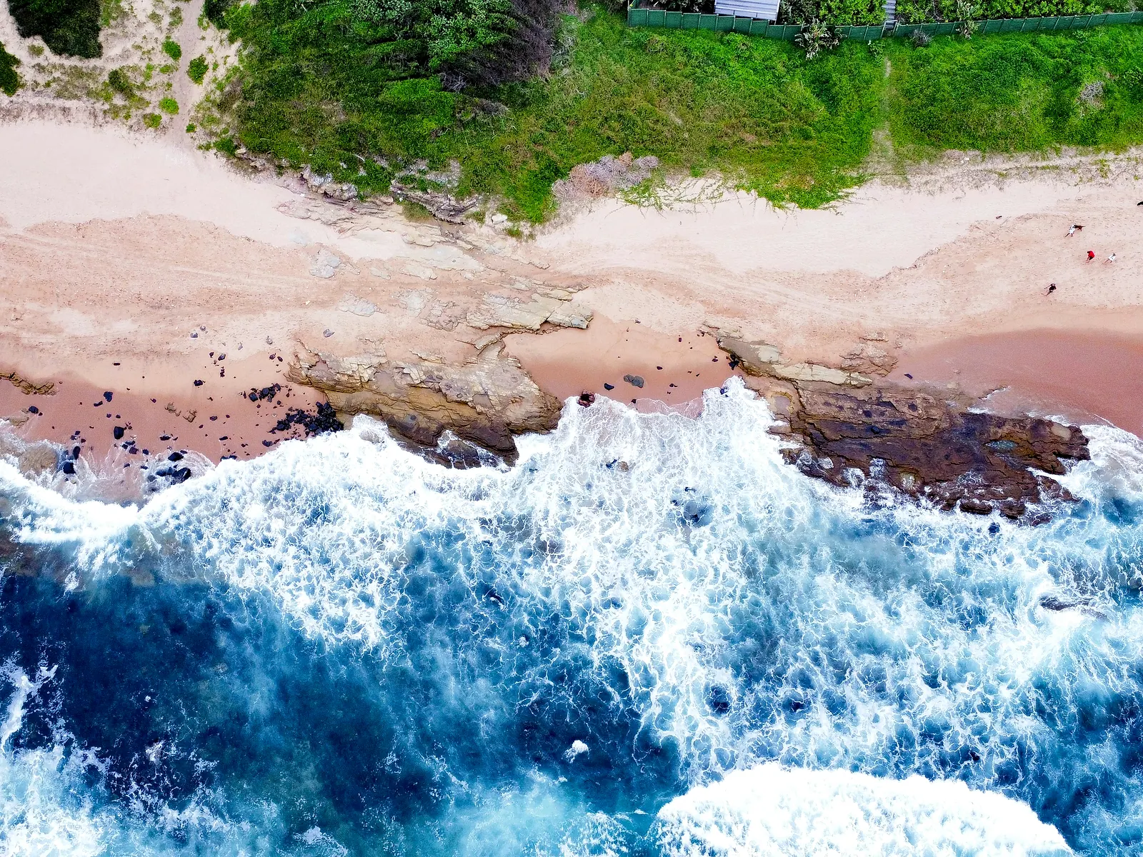 Aerial view of Umdloti beach and waves