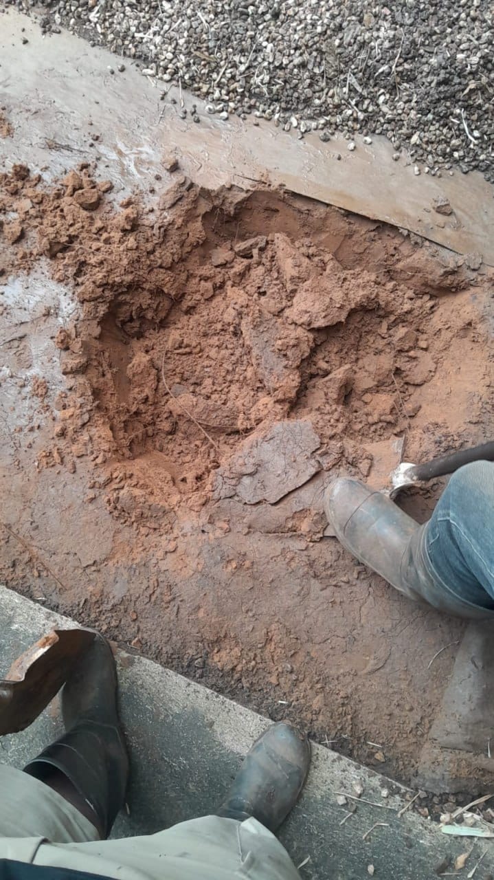 Before Burst pipe excavation and repair