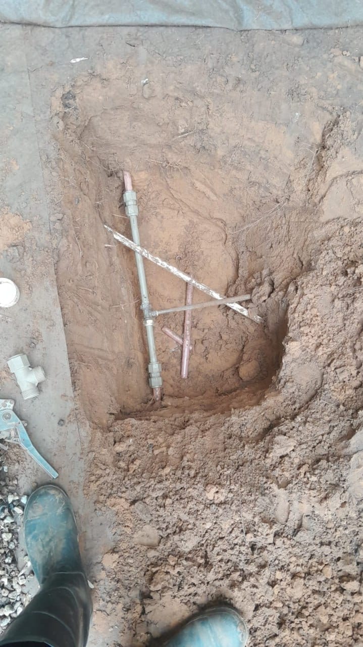 ERS burst pipe repair with pipework exposed for testing