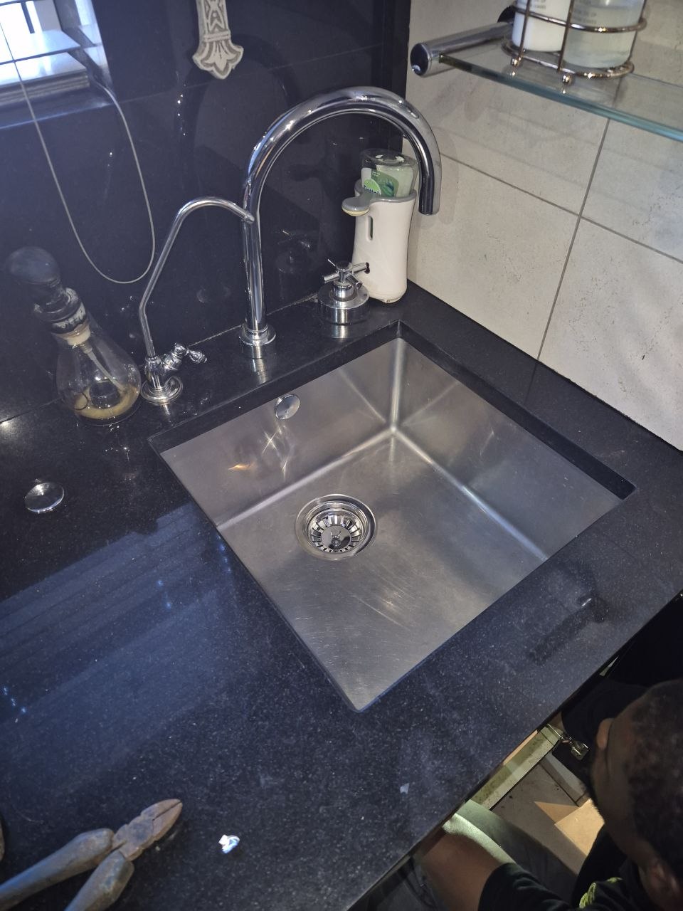 Finished undermount prep bowl repair with new basket waste by ERS Plumbers